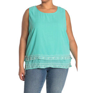 Forgotten Grace Embroidered Detail Sleeveless Tank In Pastel Green Plus Size 2X